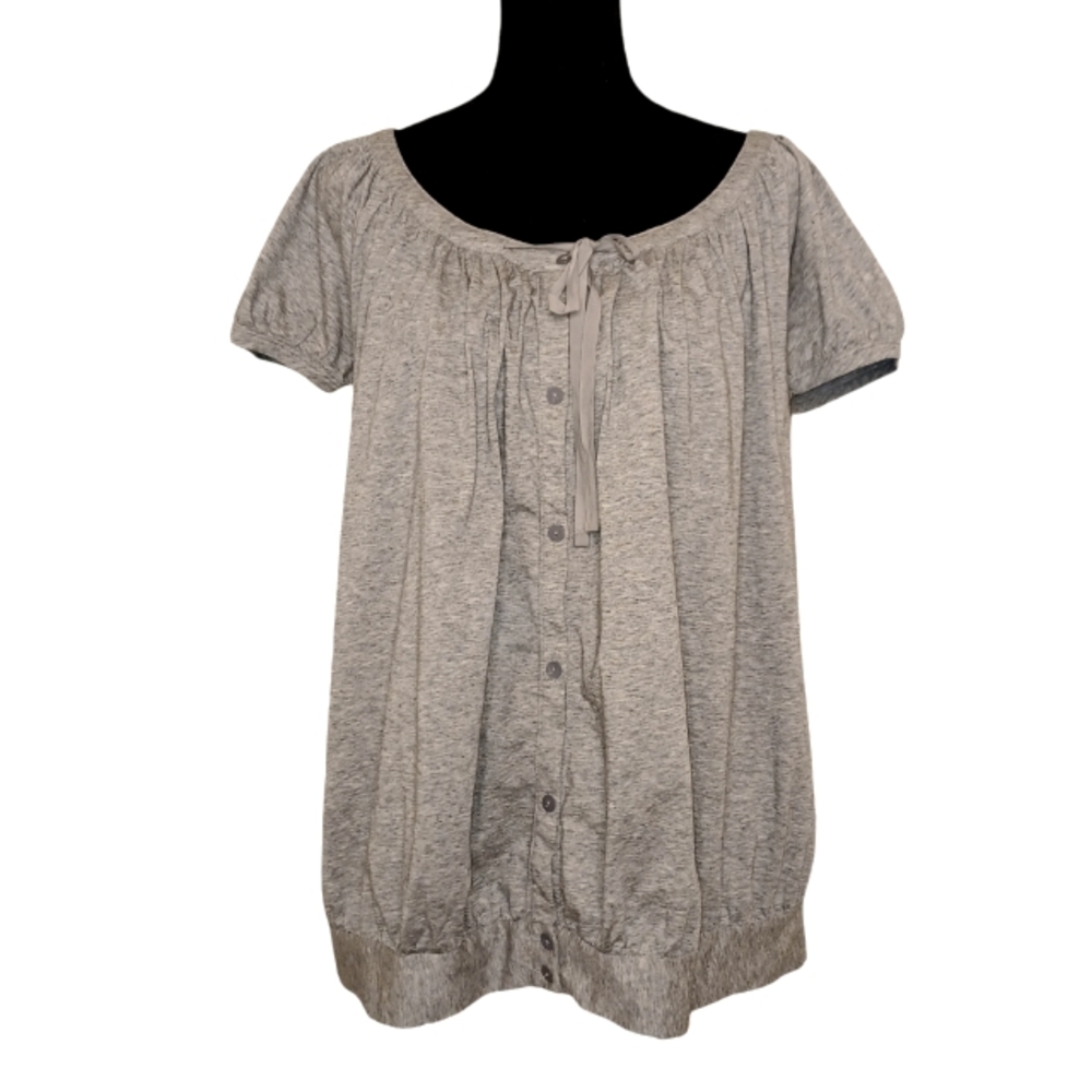 Theory Women's Short Sleeve Button Front Knit Top Women's Sz Med Gray
